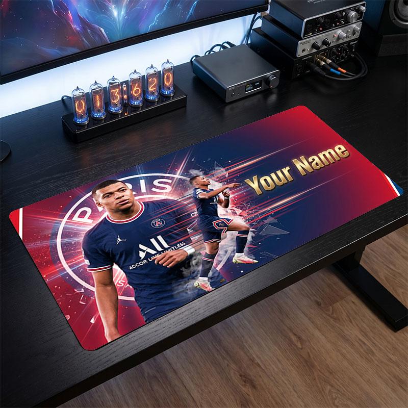 Kylian Mbappe Custom Large Mouse Pad, Personalized Name Text Print, Football Logo Non‑Slip Desk Mat Gaming Gift