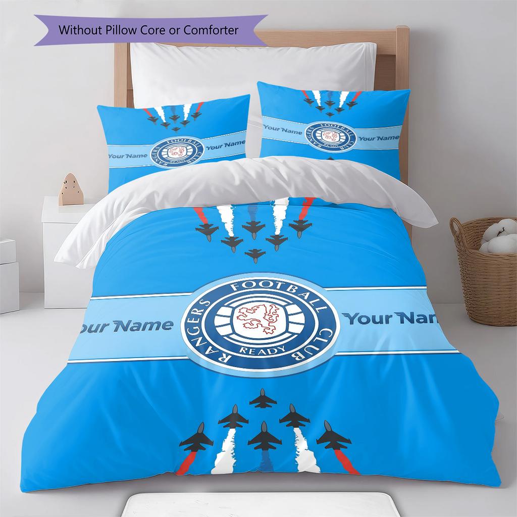 Custom Name Rangers Football Club Bedding,Quilt Set Quilt Cover Pillowcase Home Birthday Gift (1 * Duvet Cover + 2 * Pillowcase, Without Core)