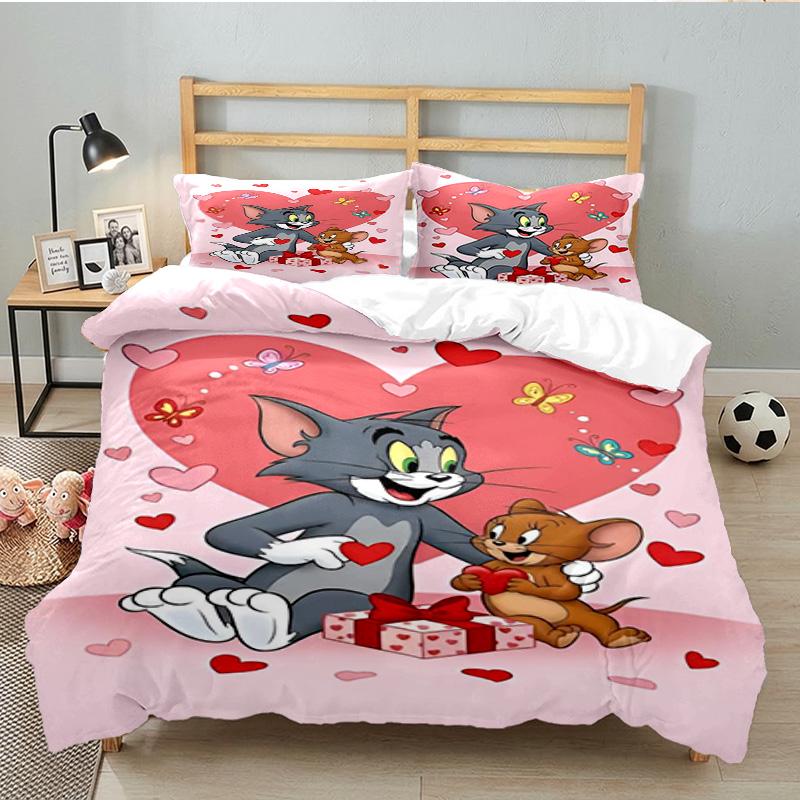 Cat And Mouse Romance 3PCS Bedding set,Ideal for 1pc Duvet Cover And 2pcs Pillowcases Perfect for Fan gift,Ideal for Bedroom, Dormitory