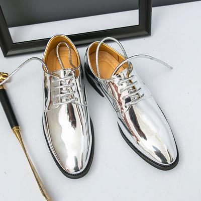 Fashion Gold Silver Glossy Surface Design Men Non Slip Comfort Breathable Elegant Pointed Tip Dance Shoes Plus Size Casual Oxford Shoes