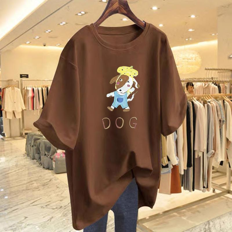 

White T-shirt women s short-sleeved 2025 new summer smiley face pure cotton medium and long color European large version top ins XXXL