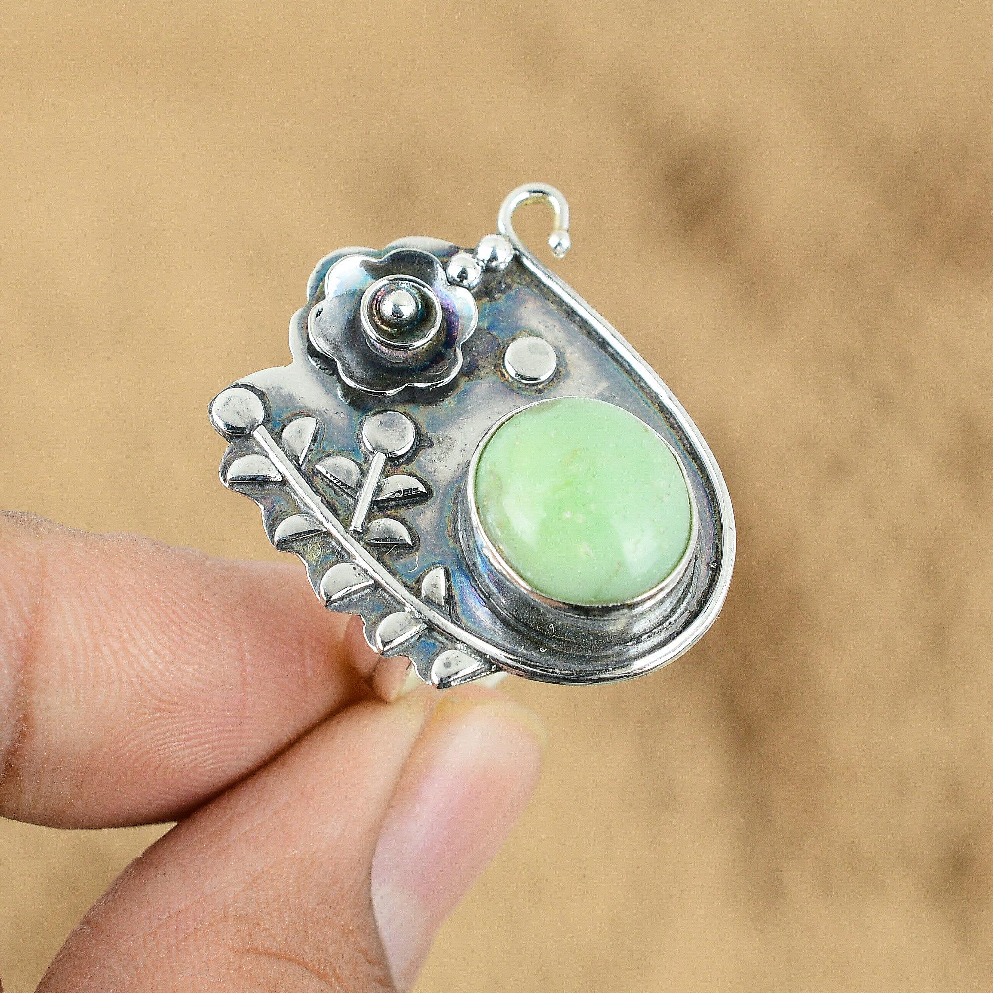 

Chrysoprase Stone Promise Flower Anniversary Heart Chakra Ring Sterling Silver Yes