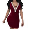 Deep Sexy Women V Rhinestone Backless Mini Dress Bodycon Sleeveless Dress Party