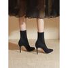 HOT Mid-Schaft Stiefel Elastische Stiefel Spitzschuh Dünne Absätze Für Frauen Mujer Schwarz Knöchel Stretchstoff Winter High Heel Stiefel Rom