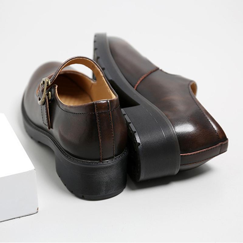 Fashion 2024 New Small Leather Shoes Women's Round Toe High-heeled Retro Leather British College Style Women's Shoes Mary Jane Shoes