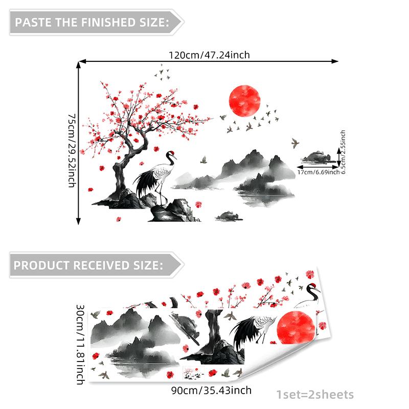 Chinese Style Ink Painting Wall Sticker Bedroom Living Room Wall Sticker Home Decor Self-Adhesive Wallpaper Art Murals