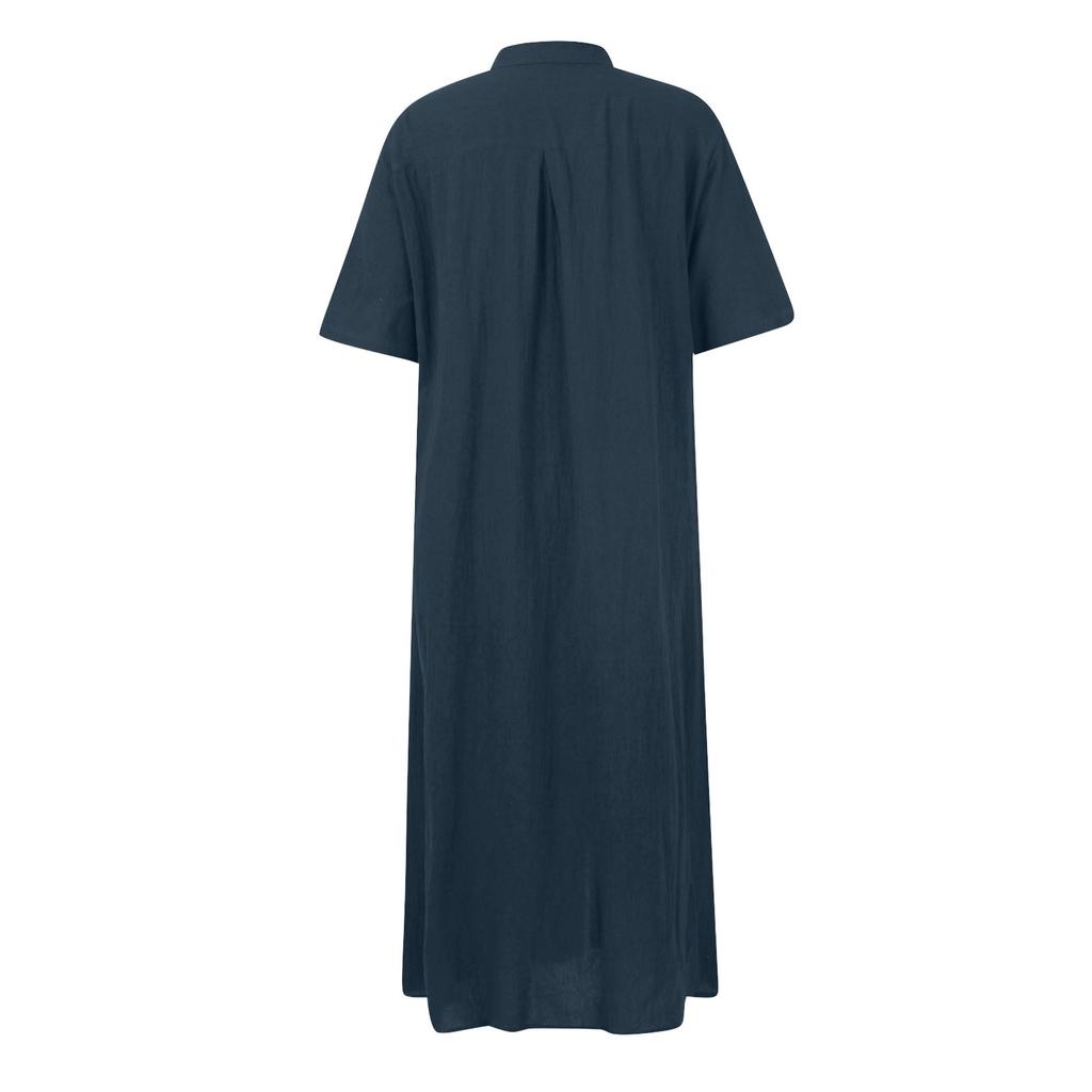 Women's Casual Cotton Linen Color Loose Temperament Short Shirt Dress