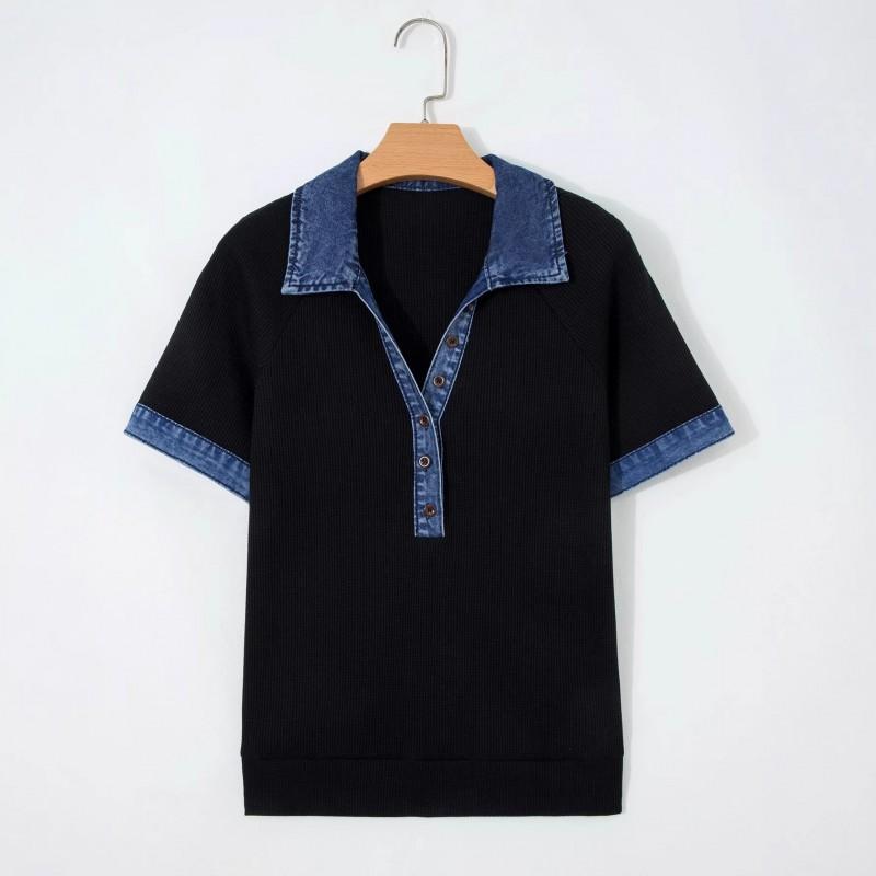 Denim Strick Falsches Zweiteiler Oberteil Damen 2026 Street Style Lockerer Schnitt