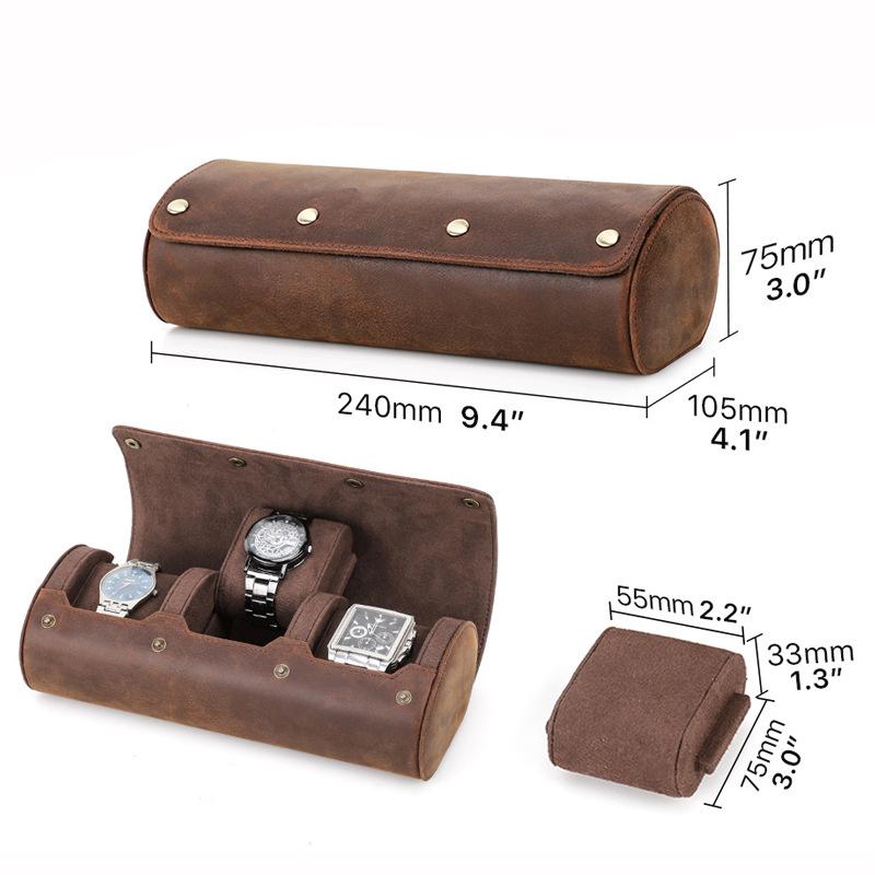 Vintage Leather Mechanical Watch Travel Box - Three-Piece Set