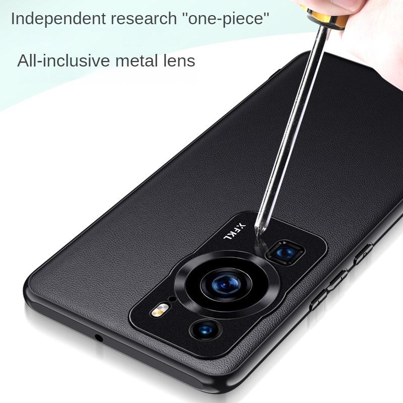 Dla Huawei P60 Case Ultra cienka metalowa ochrona obiektywu PU Skórzane etui do Huawei P60 Pro ART P50E P40 Pro Plus Magnetyczna osłona uchwytu pierścieniowego