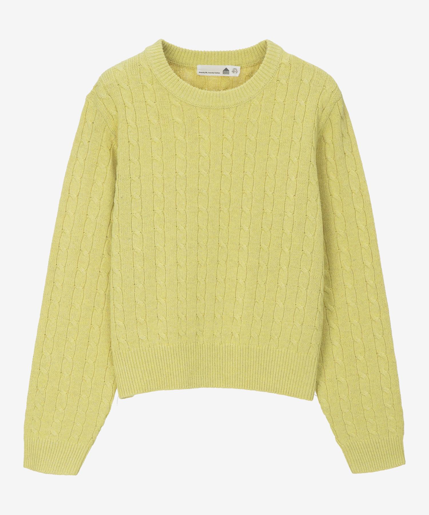 Basic House Women S Cable Round Neck Crop Knit Lemon Yellow Lykt7201 Ly/085