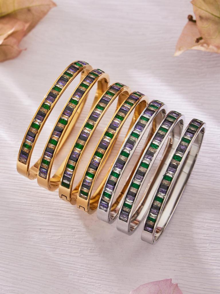 European & American Colored Zircon Bracelet - 18K Gold-Plated Stainless Steel with Unique Design & Luxury Buckle
