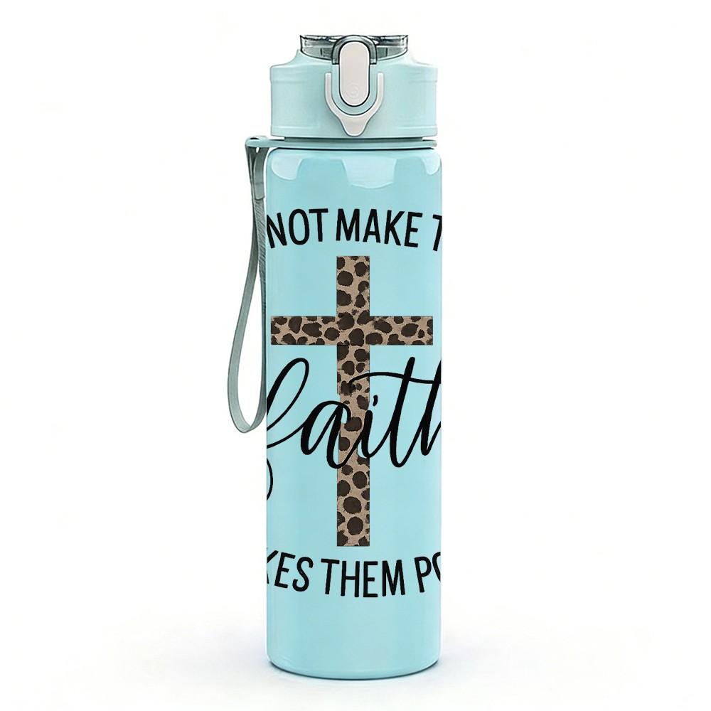 1PC Faith Cross Religious Letter Art 750ml Color Plastic Sports Water Bottle Leakproof Flip Straw Lid Suitable for Sports Office Home Use