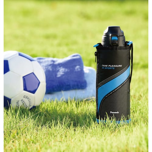 The-peacock Peacock Kids' Water Bottle, 1000ml, Insulated, One-Touch, Direct Drinking, with Pouch, Blue, AJC-F101 A