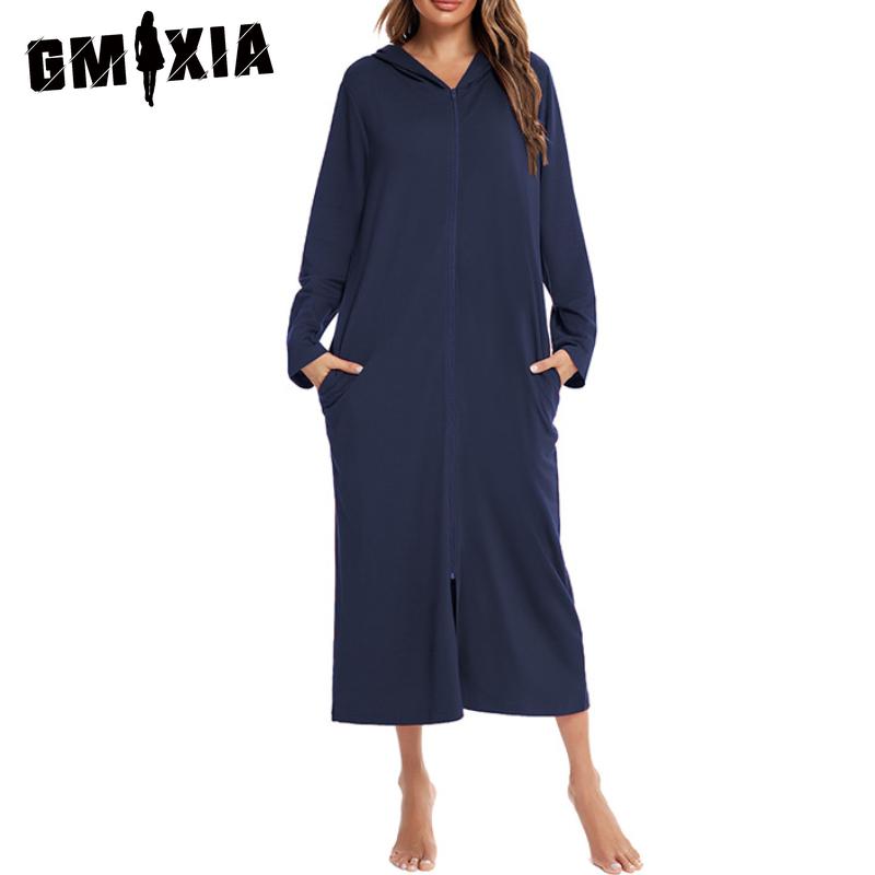 GMXIA Zip Cardigan Spring, Autumn and Winter Pajamas Home Ladies Nightgowns
