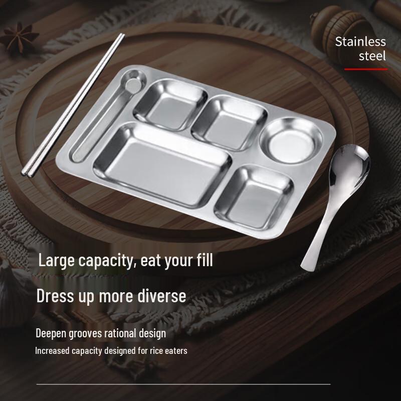 201 Stainless Steel 5-Compartment Deep Meal Plate
