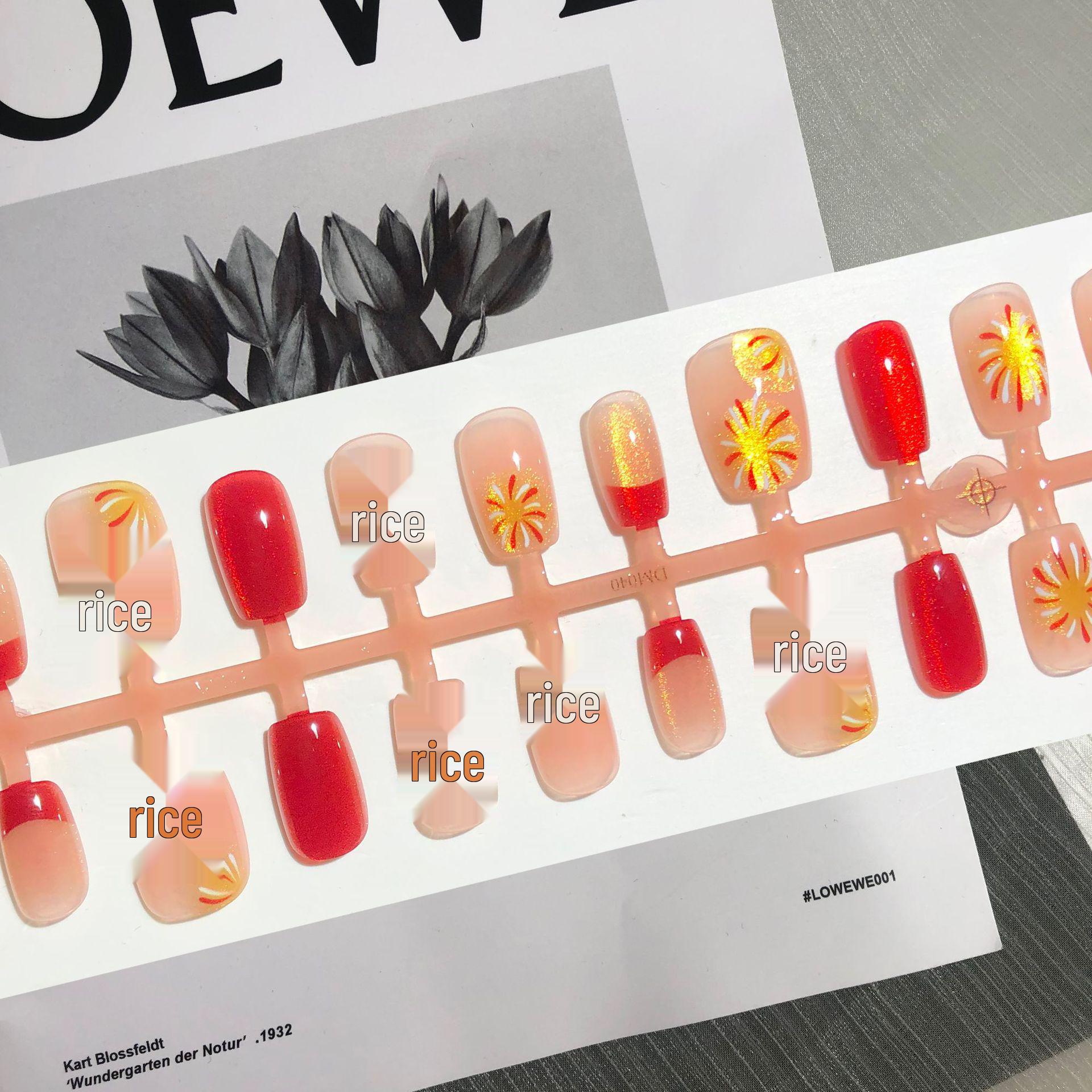 

Autumn/Winter Red Crystal & Gold Cat Eye Press-On Nails