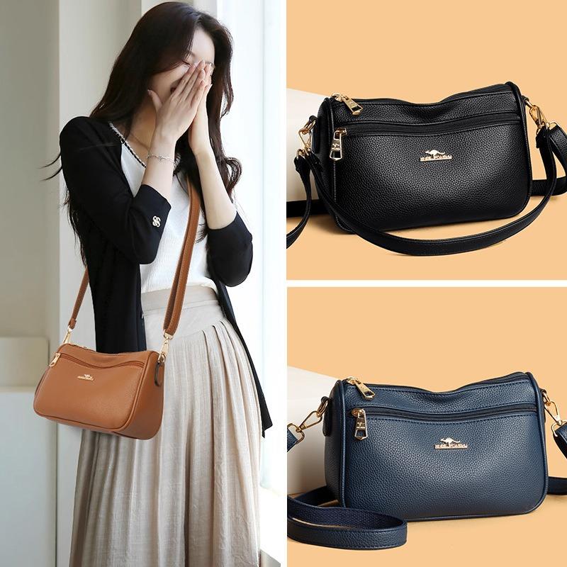 Women's Bag Fashionable Versatile Shoulder Bag Soft Leather Texture Retro Messenger Bag Multi-compartment Mother Bag