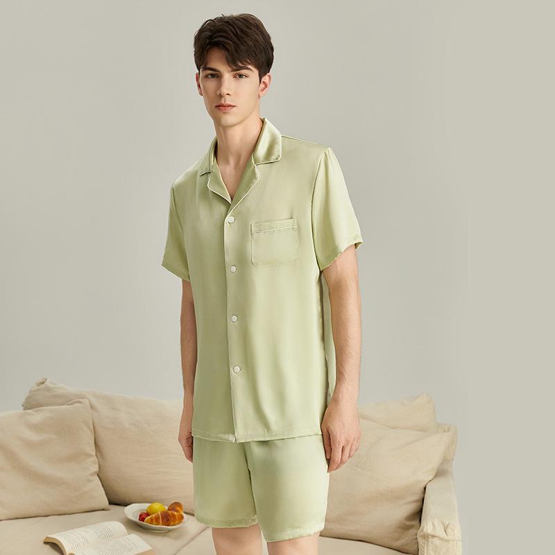6A Grad 19 Momme Maulbeerseide Herren Kurzarm Oberteil & Shorts Pyjama - Schwer, Luxuriöse Sommer Homewear