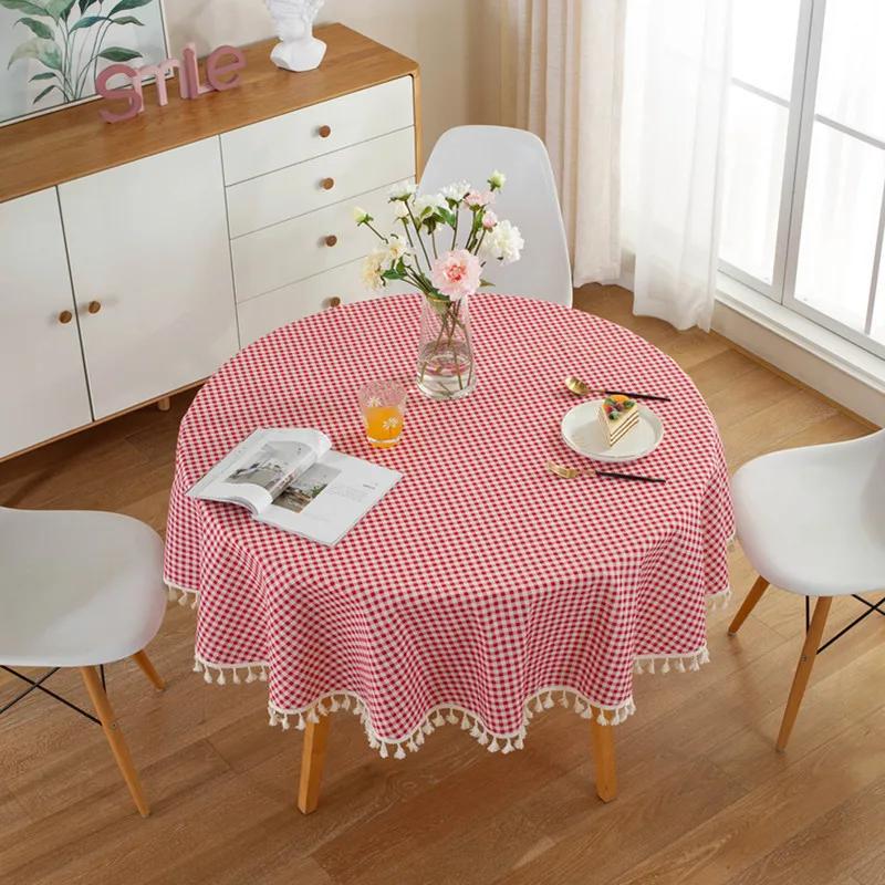 Tablecloth Around Cotton Linen Tassel Tablecloth Plaid Round Tablecloth Red Striped Lattice Table Map Wedding Cloth Cover