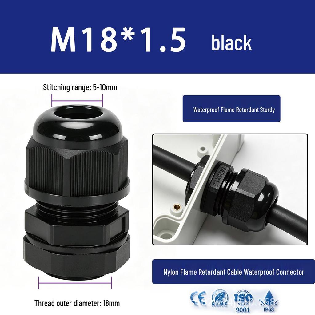 Nylon Waterproof Cable Connector Gland, M/PG Type, Flame Retardant, Sealed Threaded