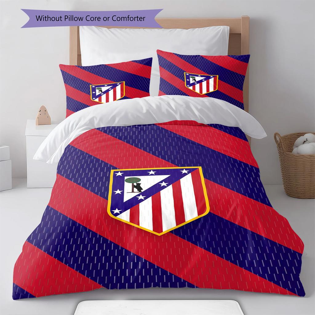 Atletico Madrid Logo Muster Bettwäsche Set Bettbezug Kissenbezug Heimdeko Geschenk (1 Bettbezug + 2 Kissenbezüge, ohne Füllung)