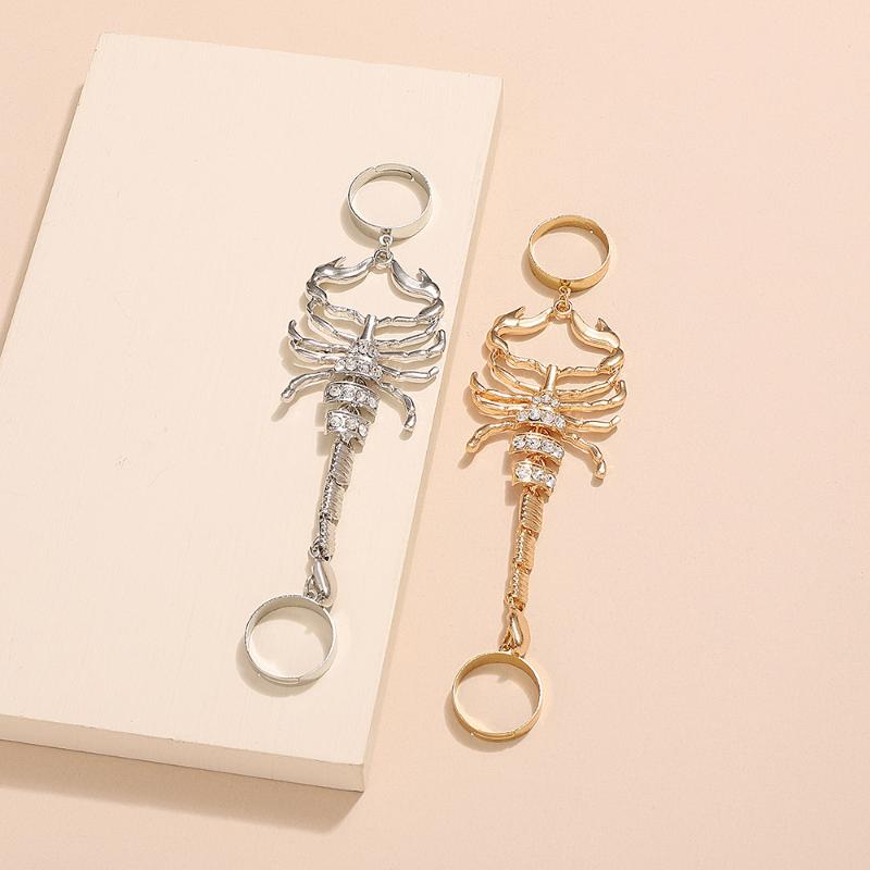 Hip-Hop Rock Scorpion Chain Adjustable Punk Rings For Women  New Gothic Gold Color Party Vacation Jewelry Accessories