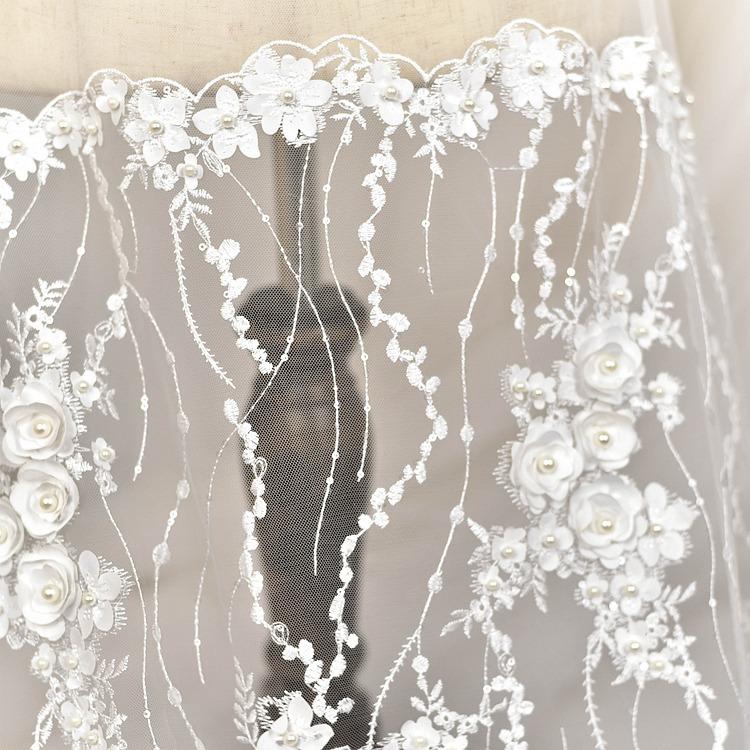 European Luxury Embroidery Three-Dimensional Satin Beaded Sequined Lace Fabric, Wedding Dress Handmade Diy Material Dress Fabric