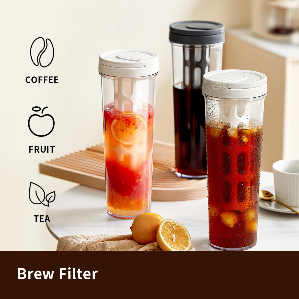 watchget Portable Cold Brew Coffee 34 Iced Coffee Tea Removable Fine Mesh Perfect for Outdoor Camping Trips Maker, oz/1 L, Maker, Brewer, Leak-Proof,