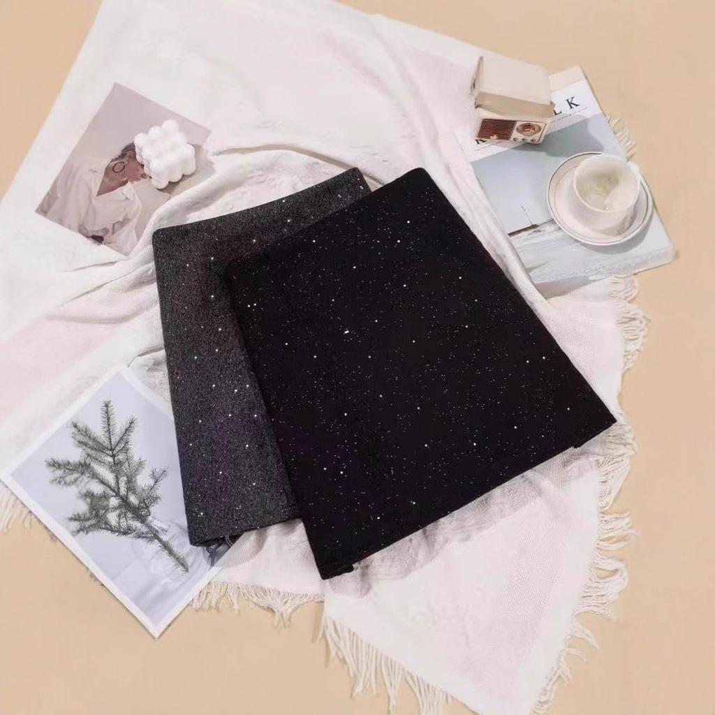 2025 Winter Women's High-End Retro A-Line Sparkly Woolen Short Skirt