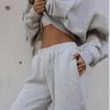 Women Solid Color Long Sleeve Hooded V Neck Hoodies Suit Autumn Winter Loose Top Wide Leg Pants
