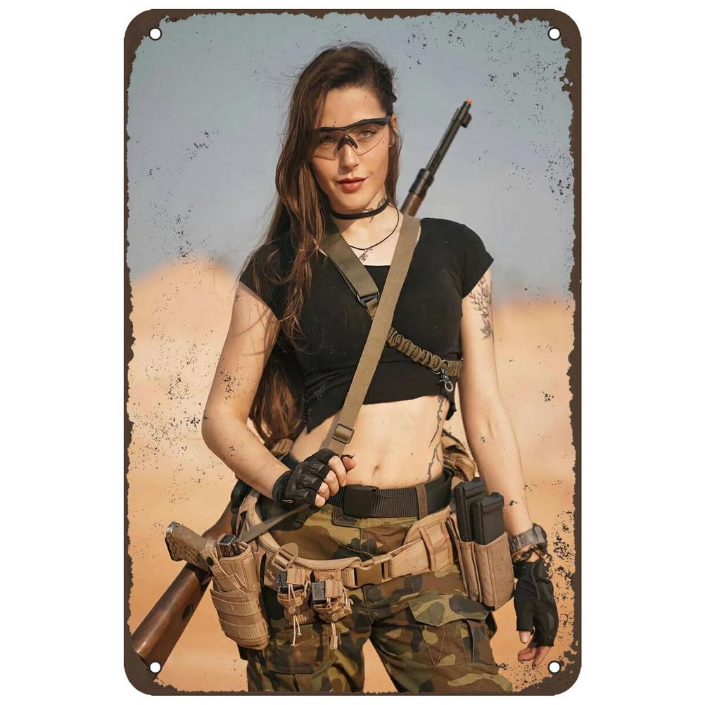 Vintage Metallblechschilder Militärische Pin-up-Mädchen Wandposter Schild Eisenmalerei Dekoration für Garage Spielzimmer Zuhause Café Club