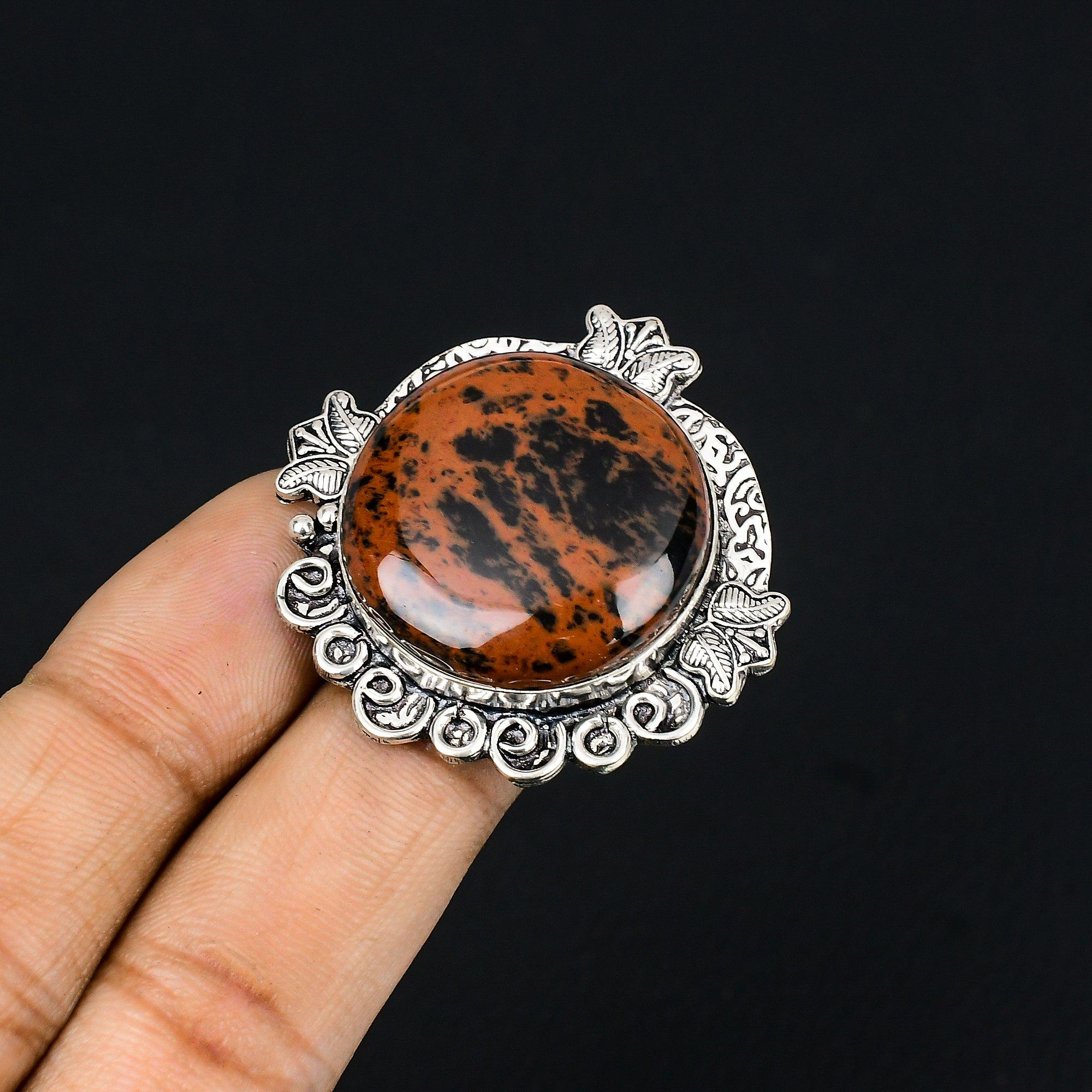 Daughters Day Sale Mahogany Obsidian Stone Sterling Silver Ring Jewelry Size 7.5 7.5