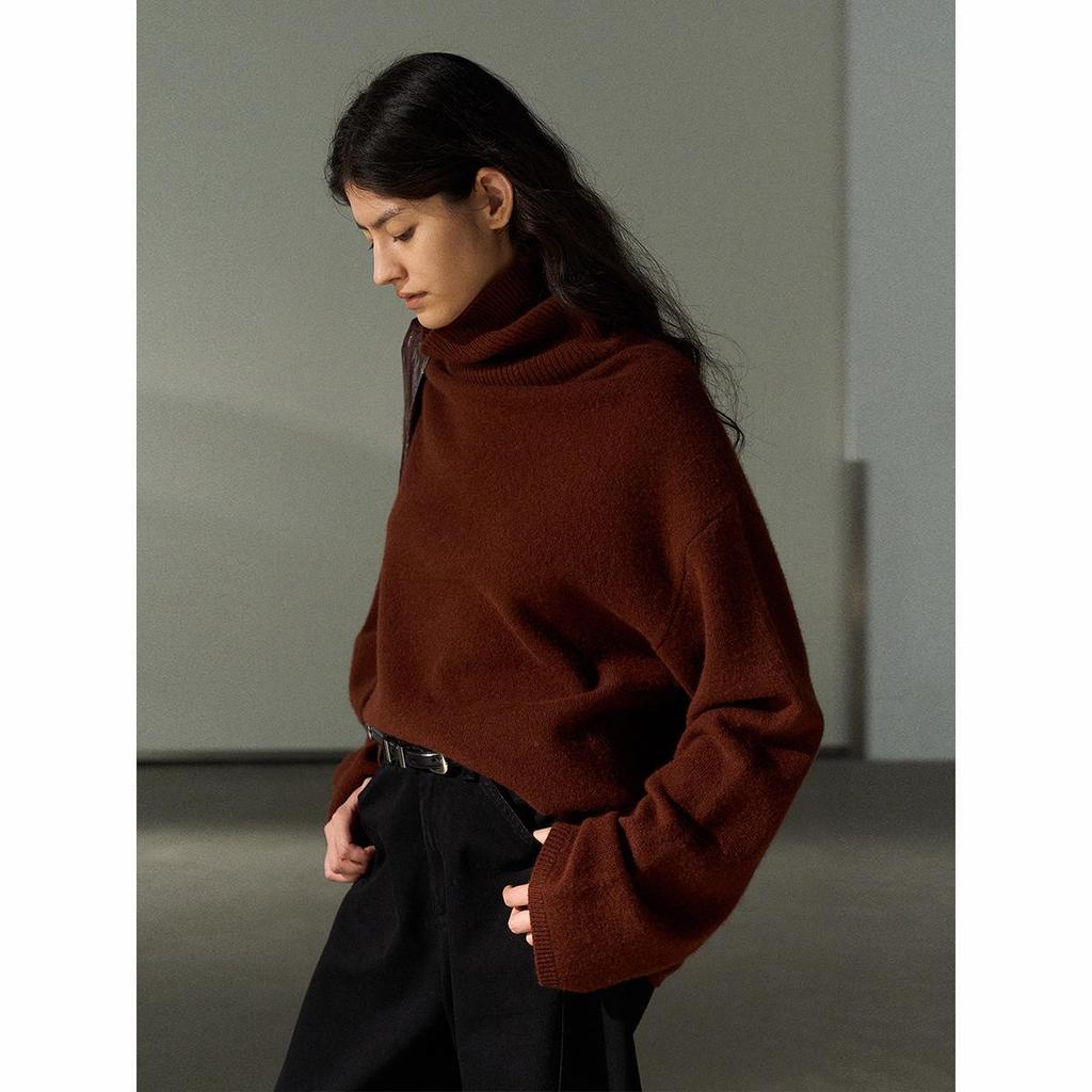 Shi Ji Wool High Neck Loose Sweater - Cozy Autumn Long Sleeve Pullover