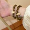 Elastic Flower Sandalwood Bangle Handwoven Green Natural Sandalwood Bracelet  Girl