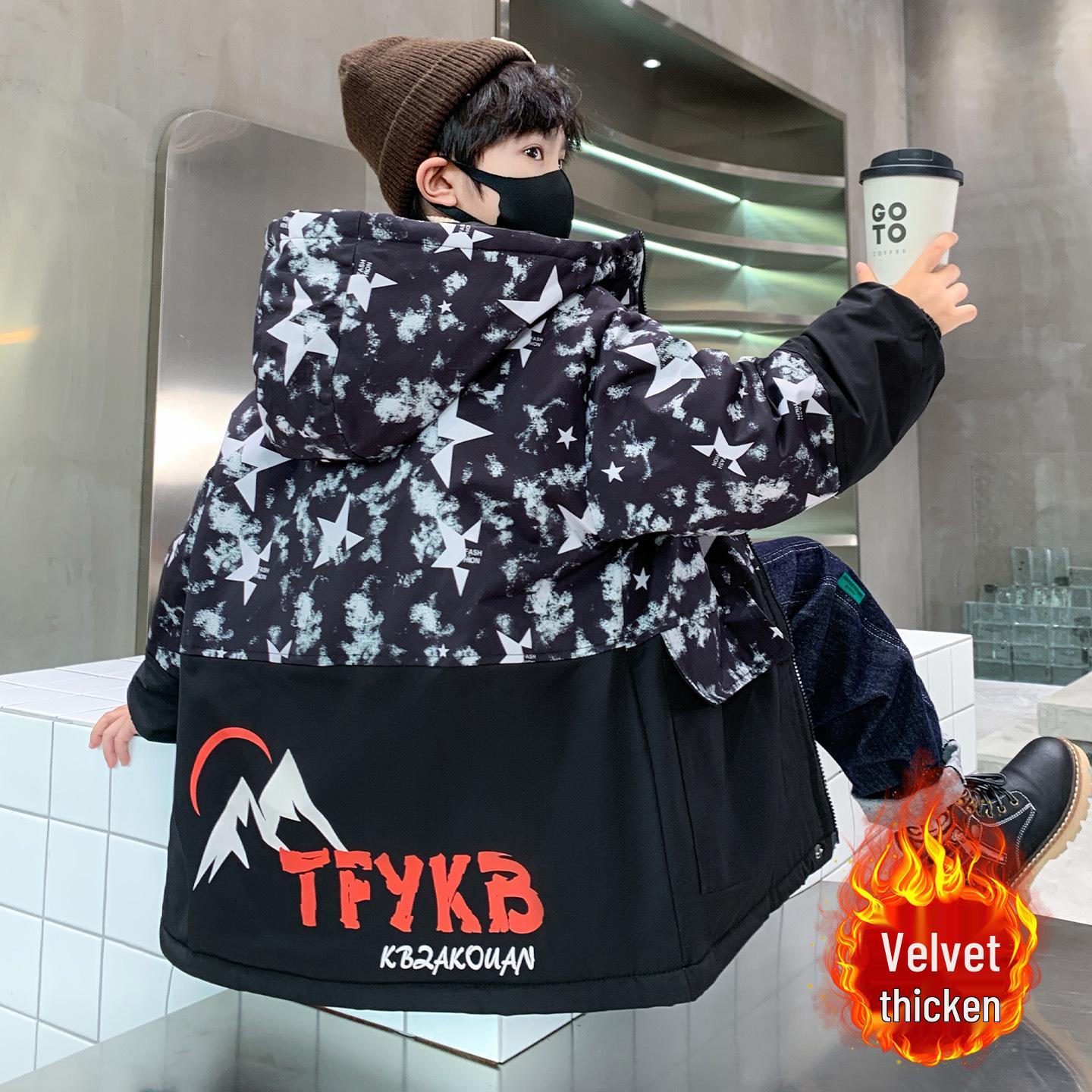 

Мальчиковая бархатная утолщенная парка-ветровка Осень/Зима 2025 170cm, suitable for ~160cm height чёрный