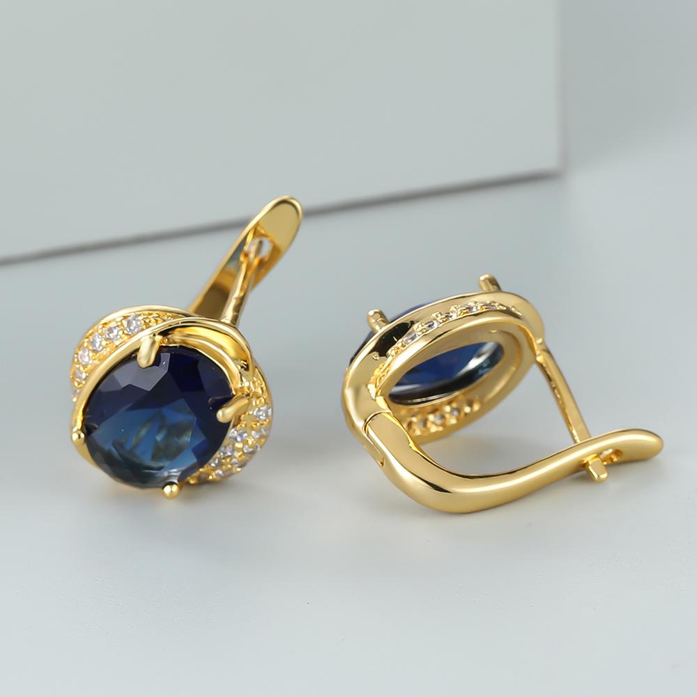 Einfache geometrische, ovale, dunkelblaue Zirkonia-Clip-Ohrringe in Goldfarbe für Frauen, süßer Mädchenschmuck, täglicher Ohrring-Zubehör