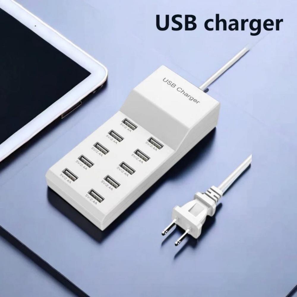 50W Multiport USB-Ladegerät Schnellladung Typ C Hub-Adapter für IPhone Samsung Xiaomi 10-Port USB-Handyladegerät Verlängerungssteckdose
