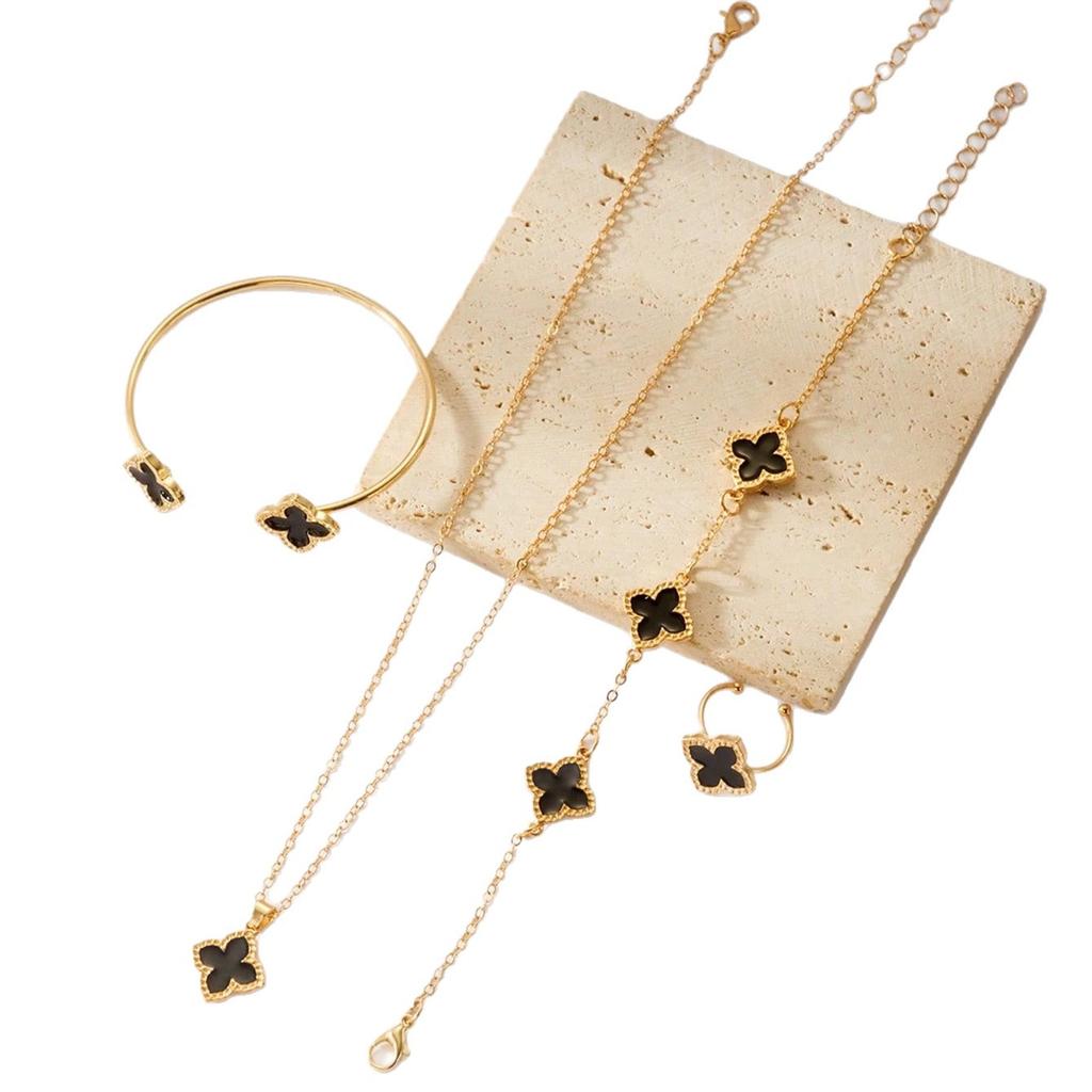 Four-leaf Clover Jewelry Set for Women Simple and Stylish Lucky Clover Necklace Bracelet Earrings and Ring