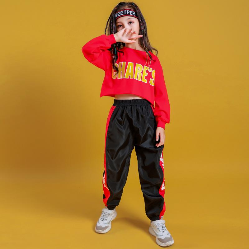 Girls' Hip Hop Dance Set: Trendy Korean-Style Crop Top Jazz Performance Costume