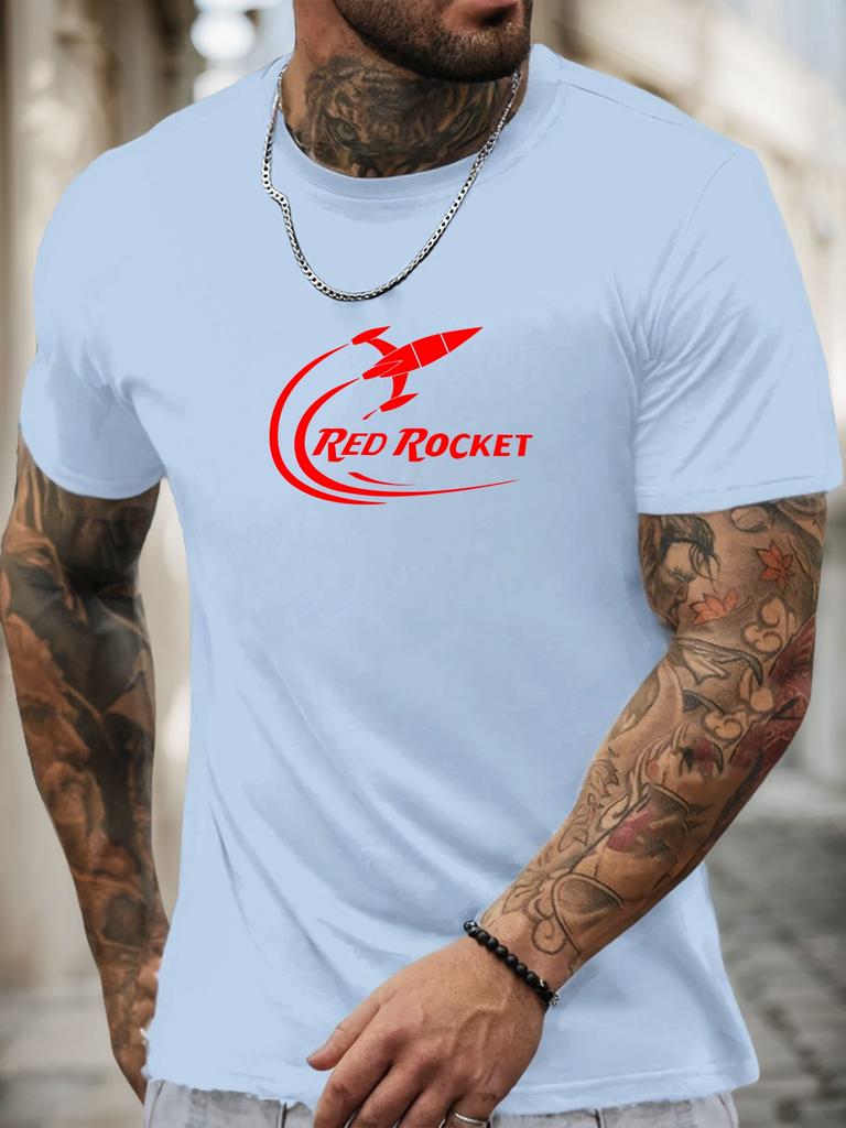 Short Sleeve TShirt RED ROCKET Mens 100 Cotton Pattern Printed Shirt Summer Round Neck Breathable Casual Fashion Cool Tee