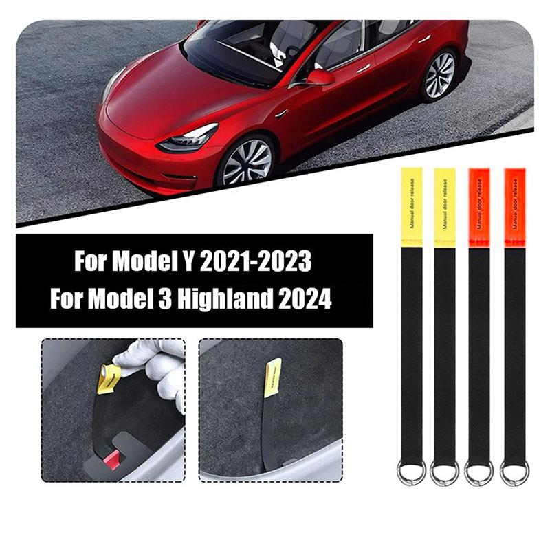 2/4Pcs Car Rear Door Emergency Safety Rope Rear Door Mechanical Switch Emergency Handle For Model 3 Model Y 2022 2023