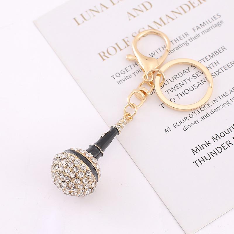 Elegant Rhinestone Microphone Car Keychain for Women чёрный