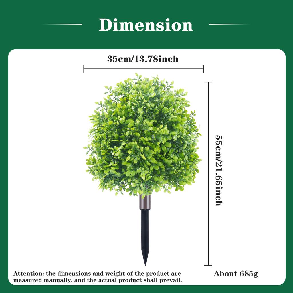 Uflower 1/2pcs Artificial Boxwood Topiary Ball with Spikes for Outdoor, UV Resistant Shrubs Plants, for Garden, Yard, Patio