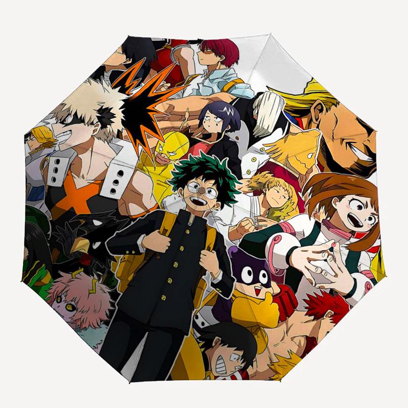 1pc My Hero Academia Characters Automatic Folding Umbrella, Portable 3-Fold Design with 8-Bone Iron Frame, Perfect for Outdoor Use, Festive Gifts, Tra