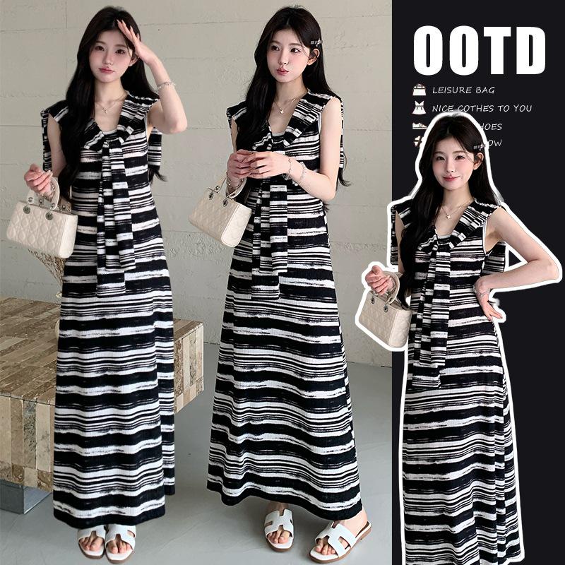 2026 Spring/Summer Striped Shawl Vest Dress - Maternity Two-Piece Set, Slightly Mature Style XL