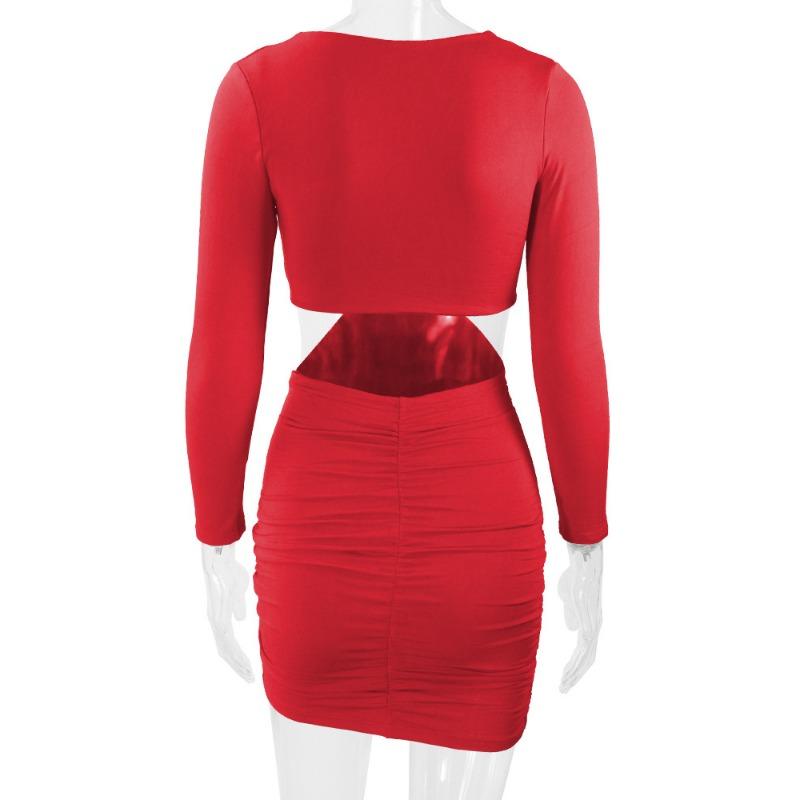 Women's Sexy Autumn and Winter Fashion V-neck Long-sleeved Hip Wrap Dress