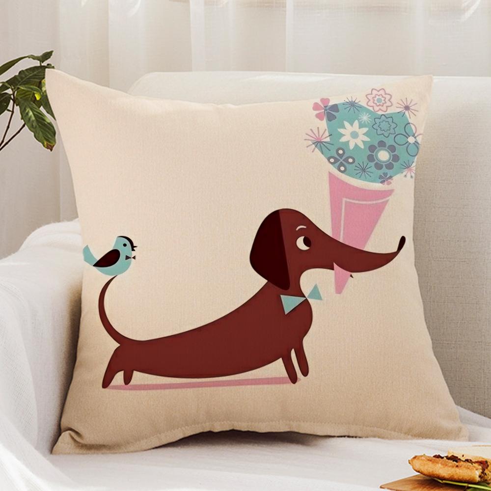 Cute D-Dachshund Dog Cushion Cover Premium Comfort Reversible Pillow Cover - Dual - Use Design for Home & Car