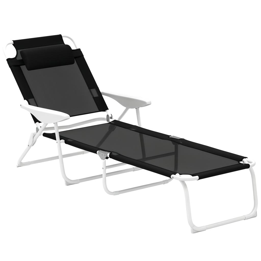 Foldable Sun Lounger Garden Lounger with Pillow, Lounge Chair with 4-Way Adjustable Backrest up to 120 kg Black