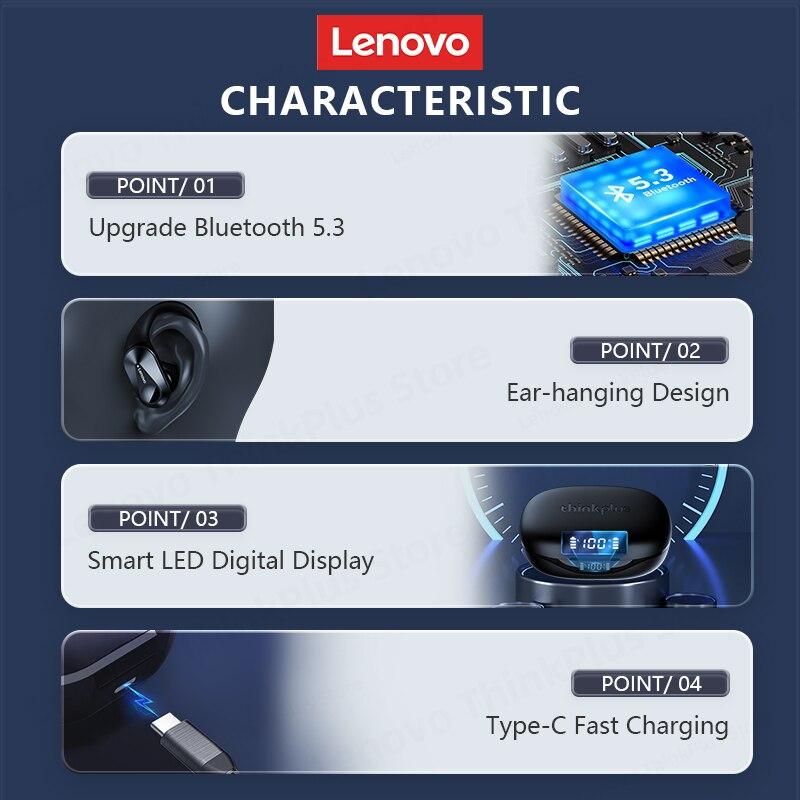 Lenovo LP75 Sportliche kabellose Ohrhörer mit Mikrofonen, Tastensteuerung, LED-Leistungsanzeige, HiFi-Stereo-Sound Bluetooth 5.3 TWS-Kopfhörer